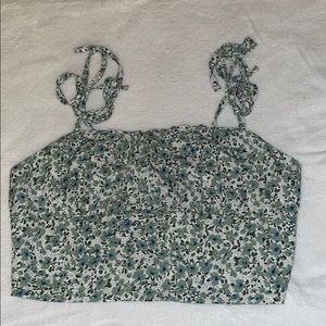 crop top with rauched back straps tie at shoulders